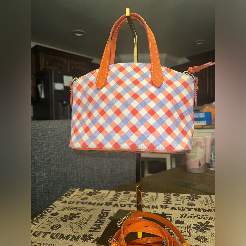 Dooney & Bourke Orange and Blue Checkered Women's Bag - Picture 2 of 6